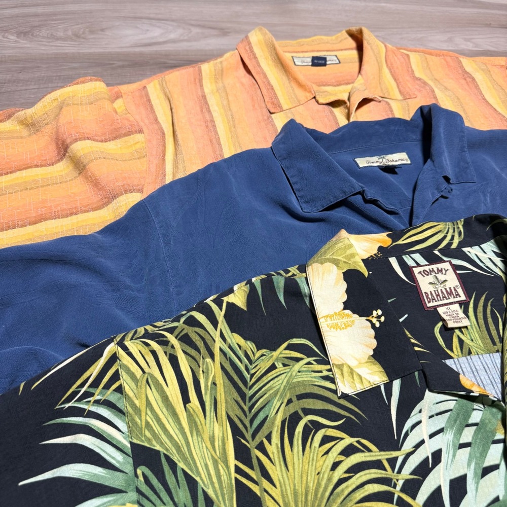 Tommy‎ Bahama Silk Shirts Mens XL Lot of 3 Blue Orange Floral Tropical Hawaiian